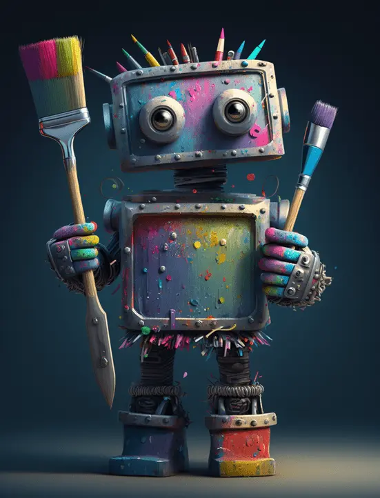 robot holding paint brushes